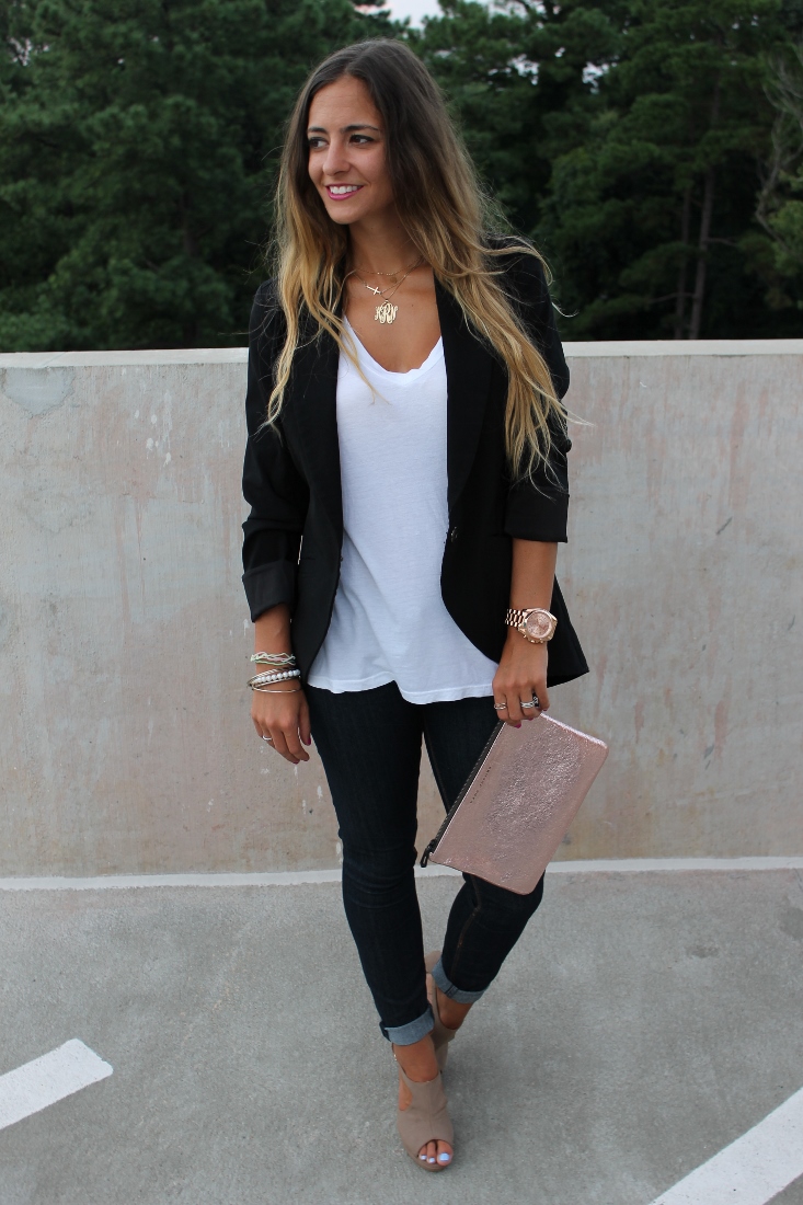 ... After Dark: Pinspiration Outfit Post: Blazer, Jeans, Tee, Repeat